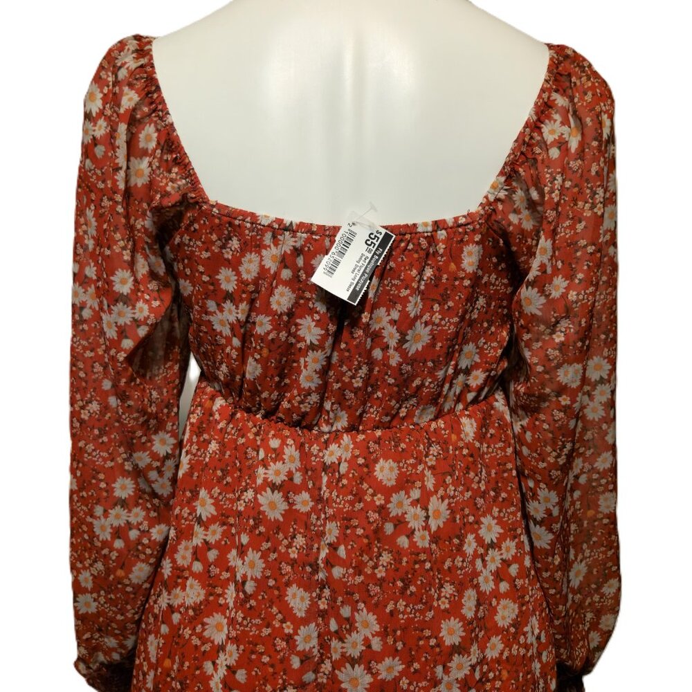 New Peach Love California boho dress Women's small red floral babydoll peasant - Picture 11 of 16